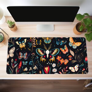 Moth Collage Desk Mat Nature Desk Decor XL Mousepad Forestcore Desk Mat with Colorful Moths Gaming Desk Mat for Home Office Cottagecore