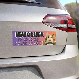 new driver magnet funny student driver magnet cat bumper sticker funny car magnet gift for new driver funny cat driving cat meme sticker Bild 1