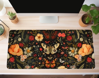 Dark Cottagecore Mat Floral Desk Mat Botanical Mouse Pad Vintage Desk Mat Wildflower Mousepad Nature Desk Decor Garden Desk Pad XL Mousepad