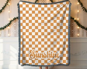 Personalized woven blanket checkerboard pattern cotton blanket for baby's room kids birthday gift personalized throw custom woven blanket