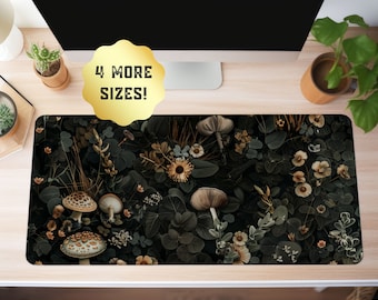 Dark Cottagecore Mat Floral Desk Mat Botanical Mouse Pad Vintage Desk Mat Wildflower Mousepad Nature Desk Decor Garden Desk Pad XL Desk Mat