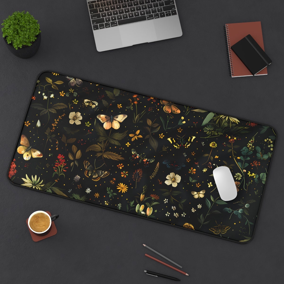 Cottagecore Moth Pattern Desk Mat for Office Decor Dark Cottagecore ...