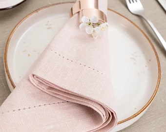 Hemstitch  Linen Napkins, 100% Linen Napkins, Natural napkins, Gift napkins, Pink napkins, Luxury gift, Gift for Mom