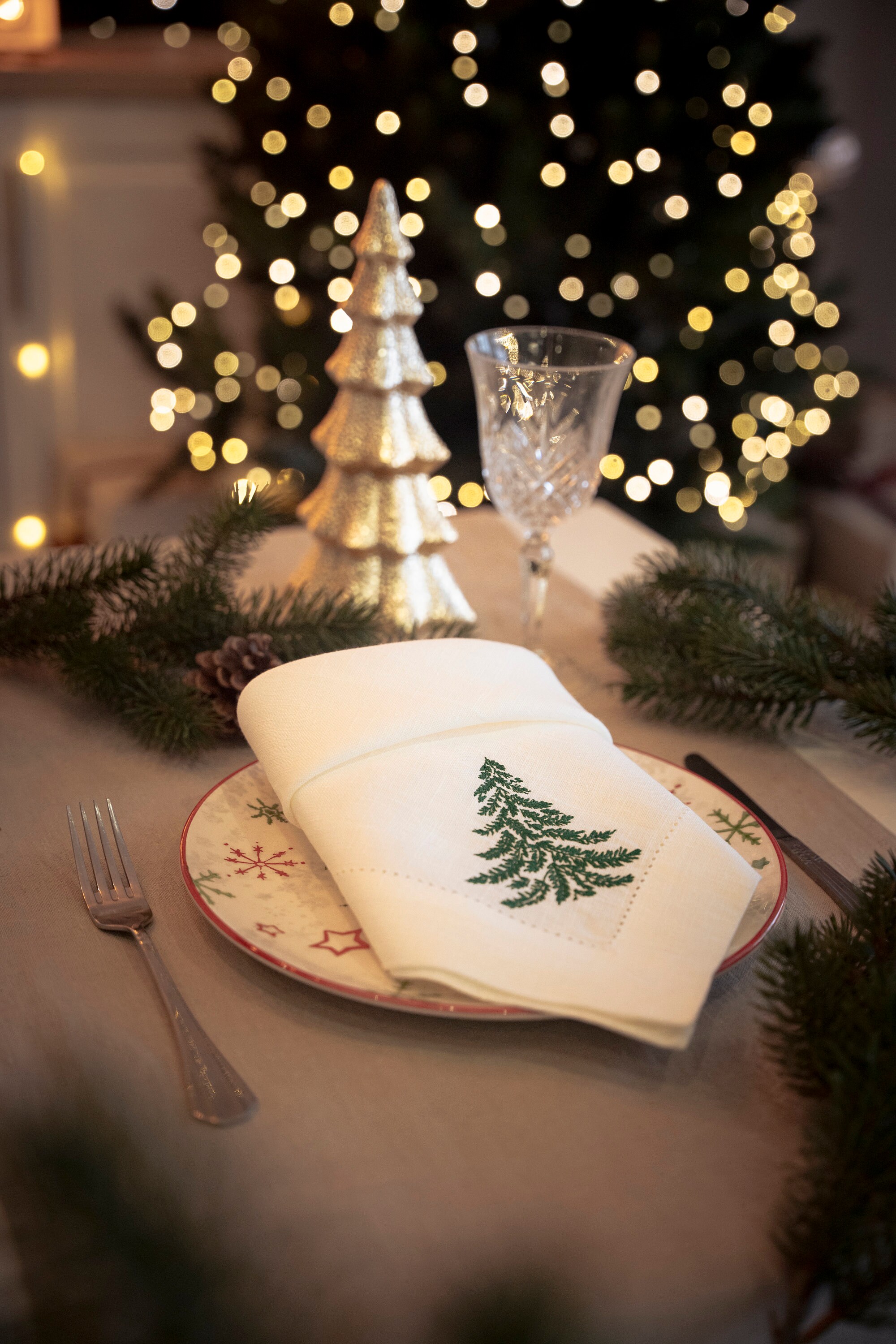 Embroidered Hemstitch Linen Napkin , 100 Linen Napkins, Christmas