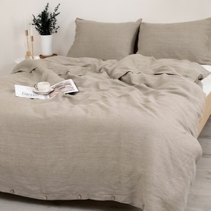 Roupa de cama 100% orgânica natural, conjunto de capa de edredão e 2 fronhas (50cm x 75cm), conjunto de cama em linho, estilo escandinavo, linho Ssoft