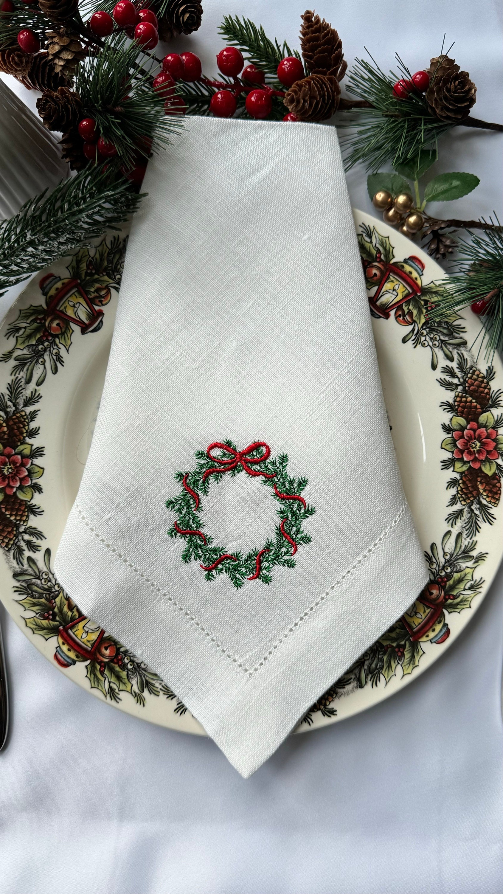 Embroidered Hemstitch Linen Napkins 100 Linen Napkins Etsy UK