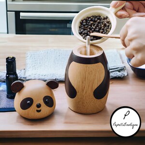 Panda Salt and Pepper Grinder, Retro piece, Hand Carved Wood, Mothers Present, Kitchen Gift, Homeware, Hand Turned Salt and Pepper Shakers