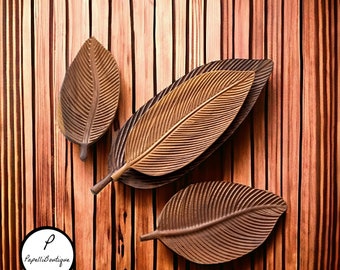 Solid Wood Leaf Shape Tray, Handmade Wood for Serving Breakfast Lunch Dinner Dessert, Creative Gift, Wooden Plate, Home Decor, Set of 4