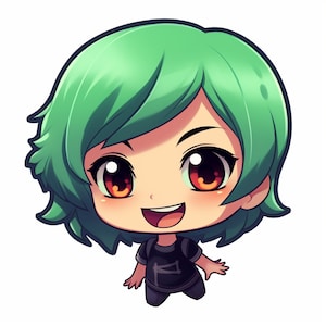 Short Green Hair Chibi Girl Profile Picture | Anime Profile Icon | Twitch, Youtube, Discord, Social Media, Video Games |