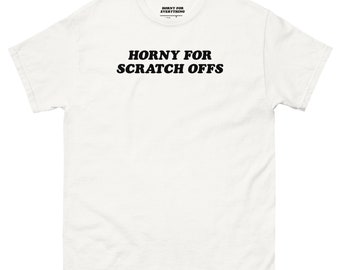 Horny for FAIL COMPS T-Shirt, Silly Humor Shirt, Goofy Slogan, Black & White Unisex Tee, Minimal, Vintage Inspired Design