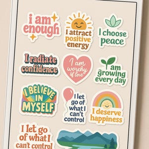 Positive Affirmation Digital Stickers | Mental Health Goodnotes Stickers | Self Love PNG and Printable PDF