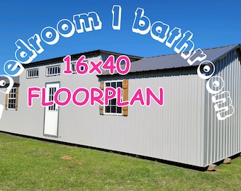 2 Bedroom 1 Bathroom with Side Entrance 16x40 Tiny House FLOORPLAN