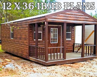 PLANOS DE PLANTA DE CASA PEQUEÑA DE 12 X 36 CON PORCHE EN EL EXTERIOR DE 1 HABITACIÓN Y 1 BAÑO