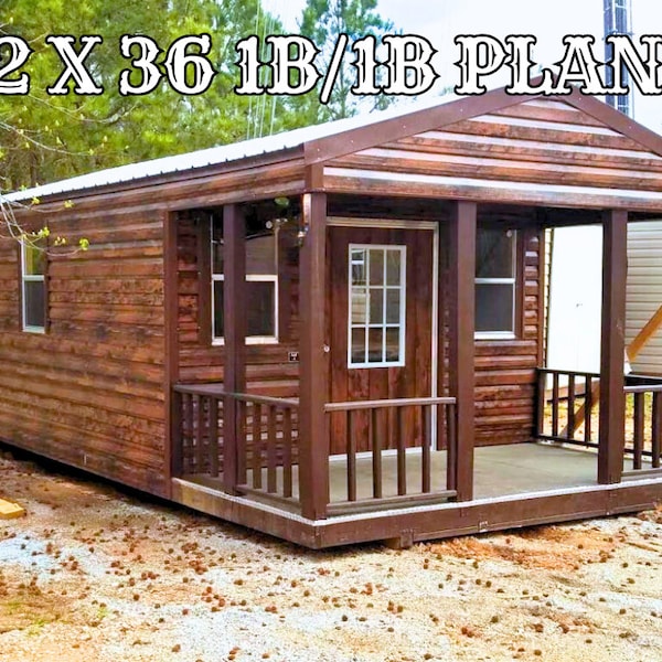 1 Bedroom 1 Bathroom with End Porch 12x36 Tiny House FLOORPLANS