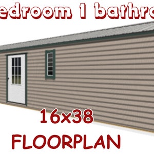 2 Bedroom 1 Bathroom with Side Entrance 16x38 Tiny House FLOORPLAN 16x40 image 1