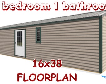 2 Bedroom 1 Bathroom with Side Entrance 16x38 Tiny House FLOORPLAN 16x40