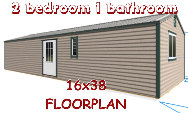 2 Bedroom 1 Bathroom with Side Entrance 16x38 Tiny House FLOORPLAN 16x40 image 1