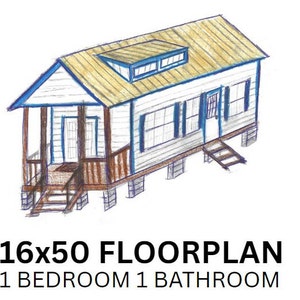 1 Bedroom 1 Bathroom with End Porch 16x50 Tiny House FloorPlan