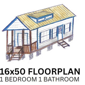 1 Bedroom 1 Bathroom with End Porch 16x50 Tiny House FloorPlan