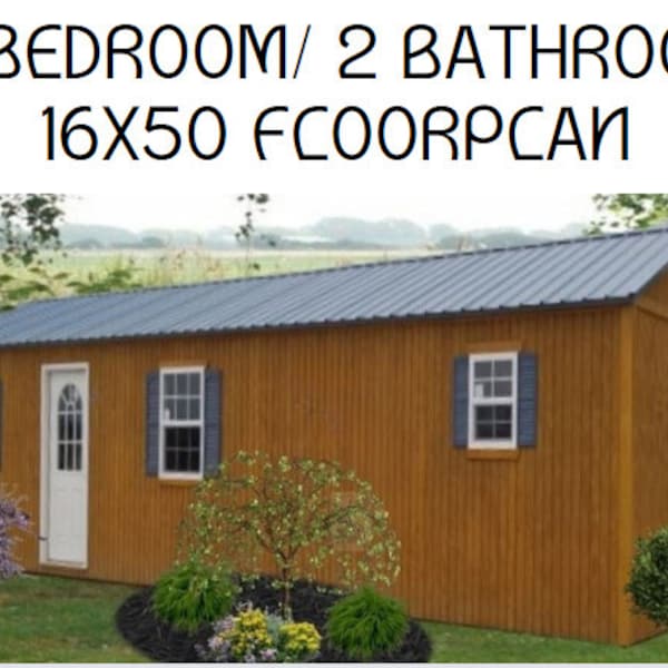 3 Bedroom 2 Bathroom with Side Entrance 16x50 Tiny House FLOORPLAN