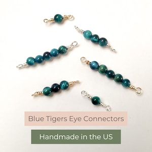 Gemstone Beaded Connector | Blue Tigers Eye | Permanent Jewelry | Bulk Permanent Jewelry Supplies | Handmade Charm | 14k GF Connector Charm