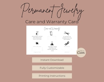Karta stałej pielęgnacji biżuterii | Karta gwarancji na trwałą biżuterię | Biznes związany z trwałą biżuterią | Narzędzie startowe dla trwałej biżuterii | Szablon Canva
