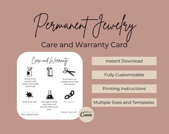 Permanent Jewelry Care Card | Permanent Jewelry Warranty Card | Permanent Jewelry Business | Permanent Jewelry Starter Tool | Canva Template