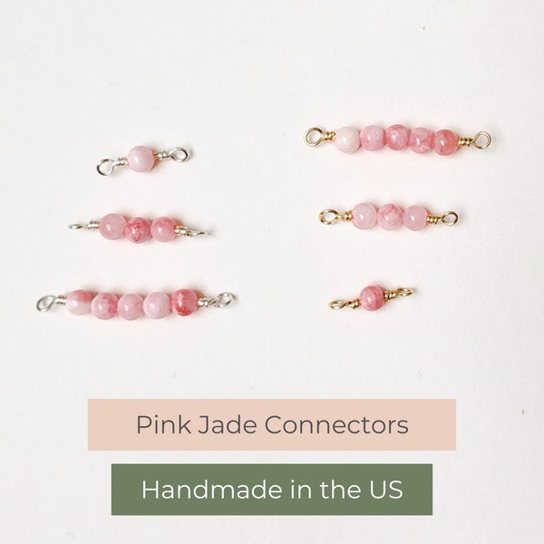 Gemstone Beaded Connector 14k GF | Pink Jade | Permanent Jewelry | Bulk Permanent Jewelry Supplies | Handmade Charm | Custom Connector Charm