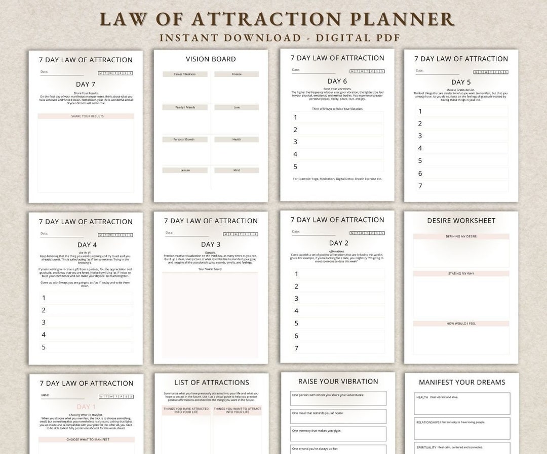 Law of Attraction Planner | Printable Journaling Pages | Mental Health ...