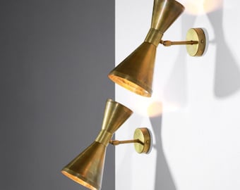 Pair Italian Solid Brass Diabolo Wall Sconces: Contemporary Lighting