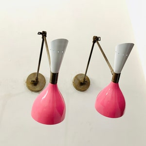 Messing Wandleuchte Weiß und Rosa Kegelform Mid Century 1950er Jahre Wandleuchte Vintage Italienisch Diabolo Wandleuchte Einstellbare Lampe Befestigungen Wohnkultur