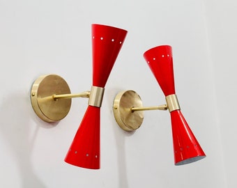 Red Wall Sconce Pair, Mid Century Italian Wall Sconce Diabolo Modern Wall Light, Brass Wall sconce for Living Room/Home Decor