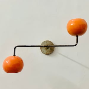 Customized Orange Brass Wall Sconce 1950s Mid Century Brass Italian Adjustable Diabolo Wall Sconce Light Fixture 2 Bulb Wall Sconce
