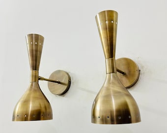 1950's Mid Century Brass Italian Diabolo Wall Sconce Fixture Lamps Diabolo Pair of 2 Modern Italian Wall Lights Antique Scones Lamp