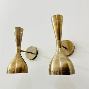 1950's Mid Century Brass Italian Diabolo Wall Sconce Fixture Lamps Diabolo Pair of 2 Modern Italian Wall Lights Antique Scones Lamp