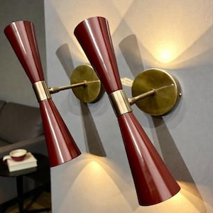 Mid Century Modern Wall Sconce: Italian Diabolo Brass Light