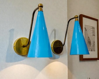 Brass Cone Wall Sconce - Mid Century Italian Diabolo Style - Set of Two