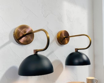 Customized Brass Diabolo Wall Sconce Pair: Mid-Century Modern Plug-In Light