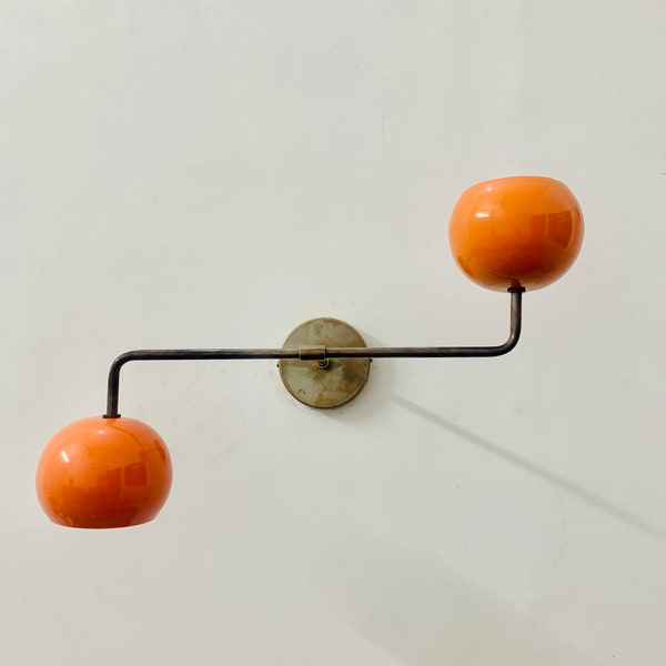 Orange Brass Wall Sconce 1950s Mid Century Brass Italian Adjustable Diabolo Wall Sconce Light Fixture 2 Bulb Wall Sconce