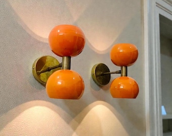Brass Diabolo Wall Sconce Pair: Mid-Century Modern Vanity Light