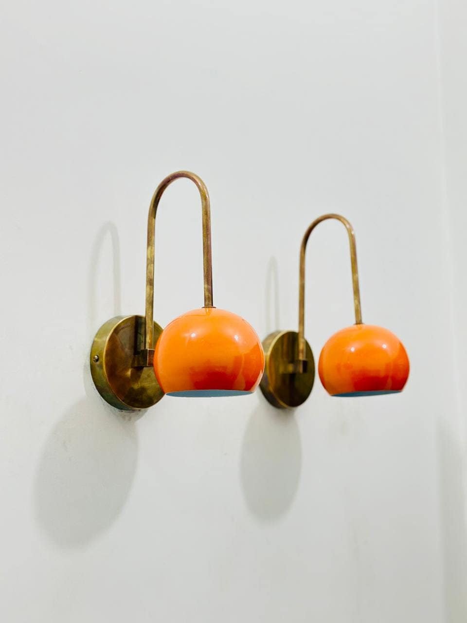Customized Mid-Century Modern Brass Wall Sconces: Orange Ball Accent, Handmade Wall Lighting Vanity Lamps For Home Decor