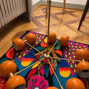 Mid Century Sputnik Chandelier: Brass & Orange Ball Ceiling Light image 4