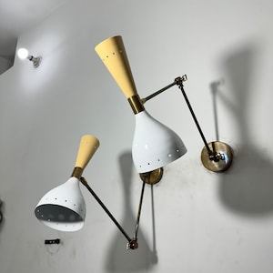 Beige Brass Wall Sconce Mid Century 1950&#39;s Italian Stilnovo Sconce Lights Pair Reading Lamp Fixture Adjustable Sconce Light for Home Decor