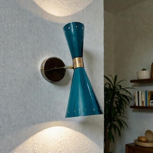 ターコイズ真鍮製ウォールランプ：ミッドセンチュリーイタリアンスティルノボ照明