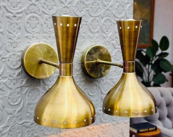 Pair of Brass Diablo Wall Lights: 1950s Stilnovo Style Sconce
