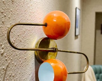 Mid Century Orange Brass Diabolo Wall Sconce - Italian Adjustable Light