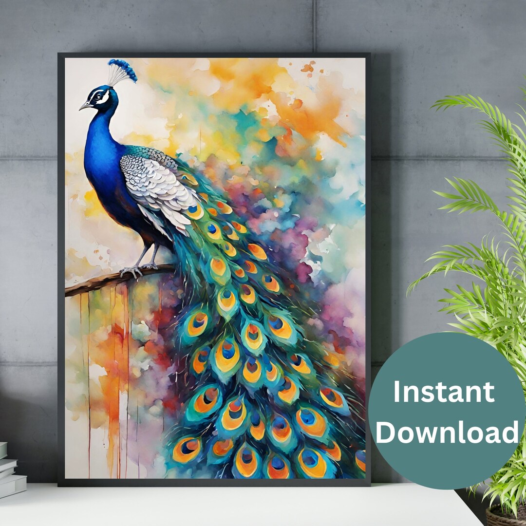 Peacock Painting Printable Peacock Wall Art Peacock Painting Etsy