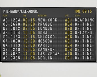 Airport Departure Wall Decor Print|Custom Departures Art|Airport Departure Board Canvas|Gift For Travelers|Departures Sign|Trendy Wall Art