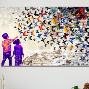 Street Art Canvas Print, Banksy Style Wall Art, Graffiti Canvas Art, Butterfly Girl, Graffiti Street Art Painting, Framed and Ready to Hang