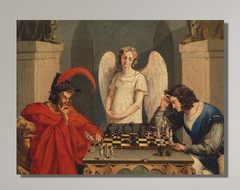 The Chess Players by Friedrich August Moritz Retzsch Print Faust And Mephistopheles Playing Chess Poster Die Schachspieler Wall Art